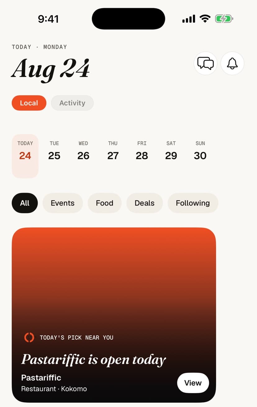 Tabled Home app preview showing local activity with sample data