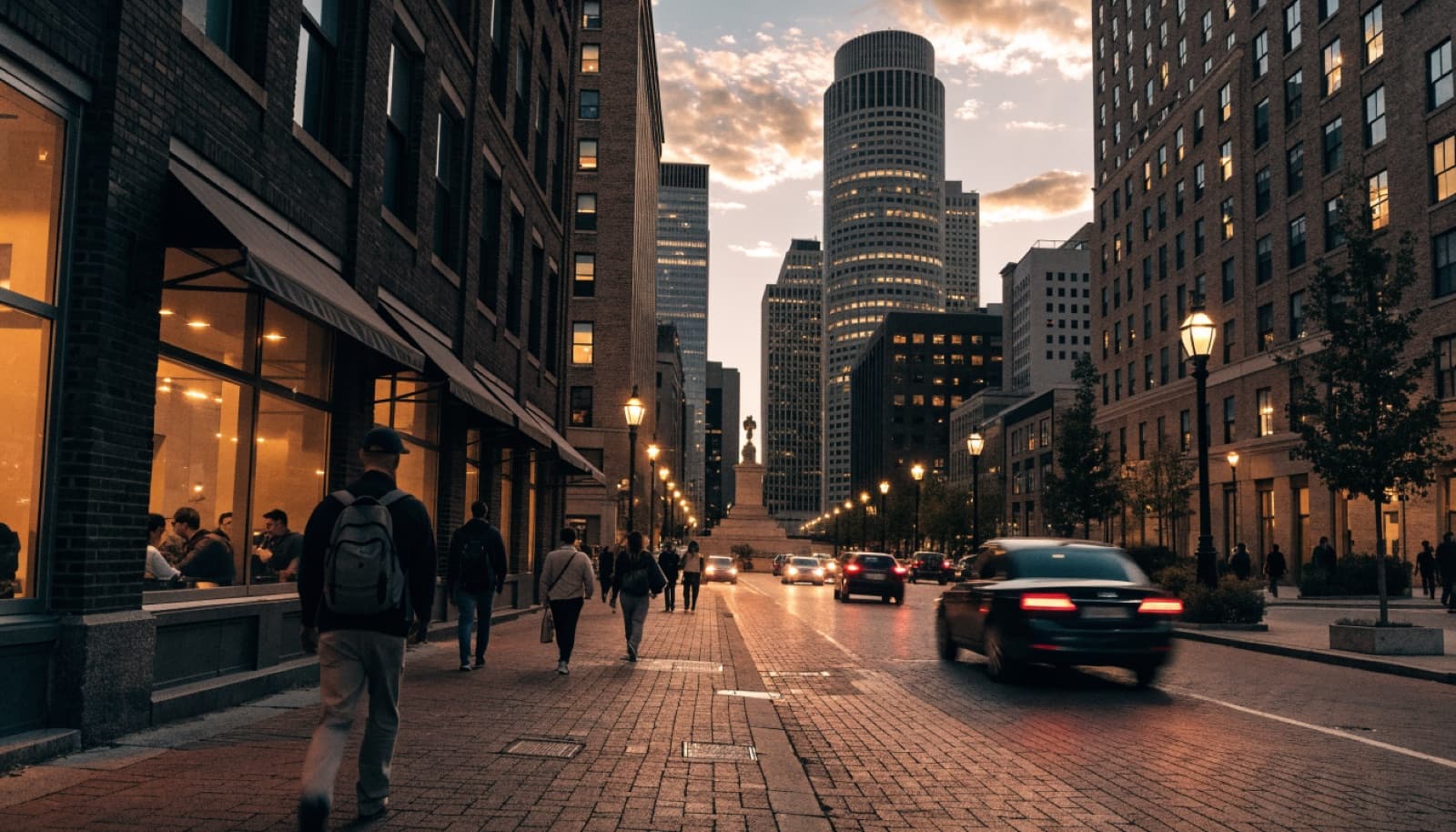 Illustration: a Midwest downtown at dusk